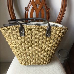 J Crew large raffia tote bag